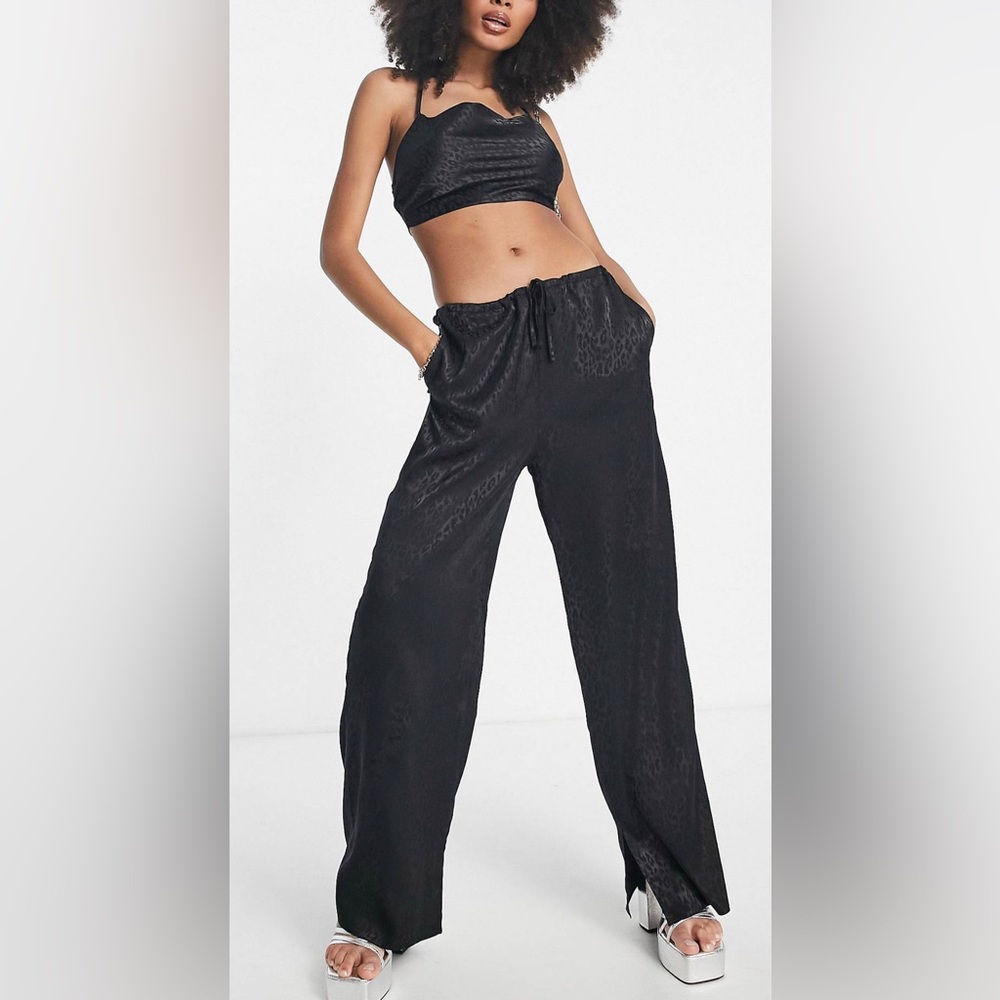 ASOS animal print satin tie waist pants